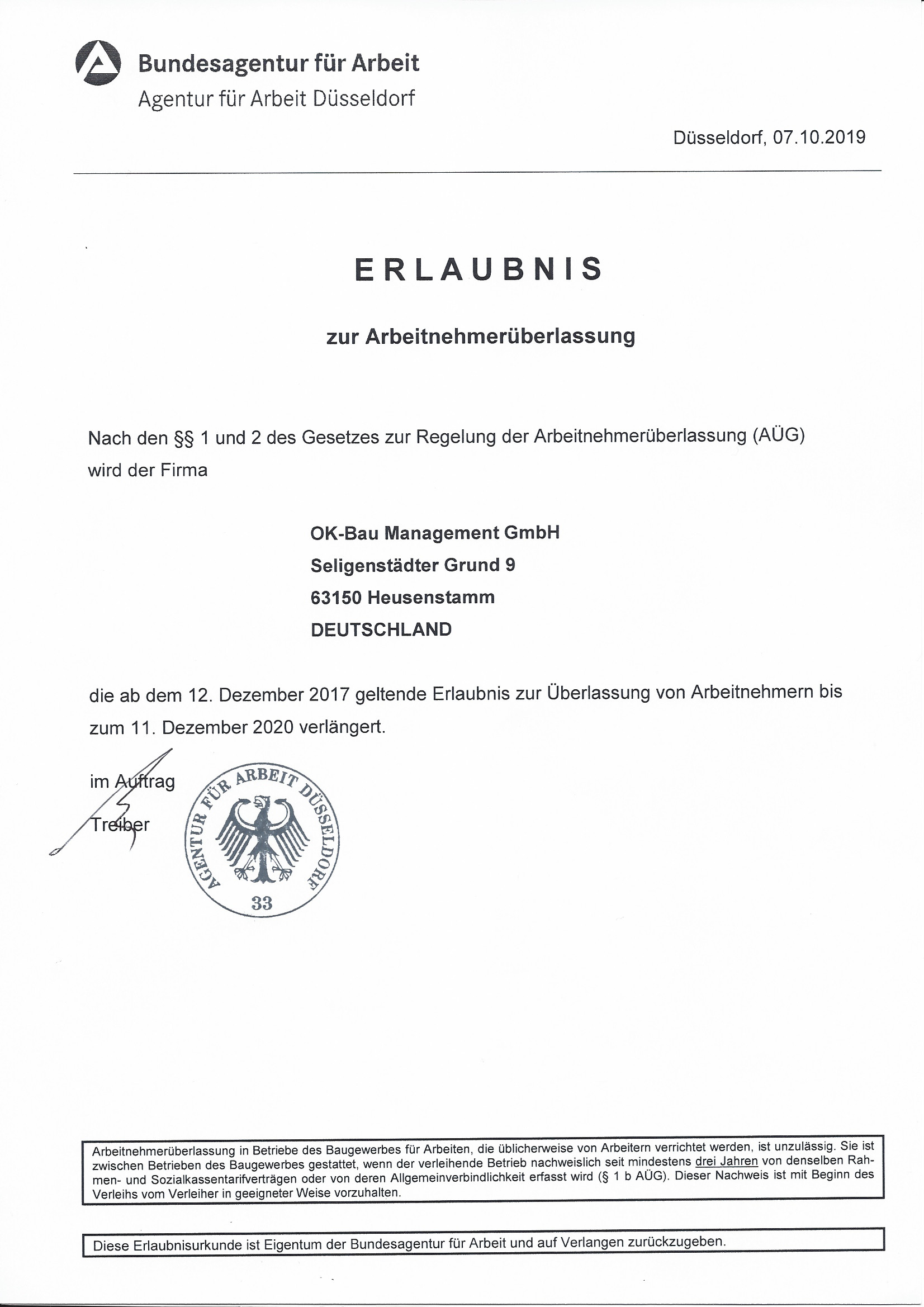 Arbeitnehmerueberlassungserlaubnis 12 2019